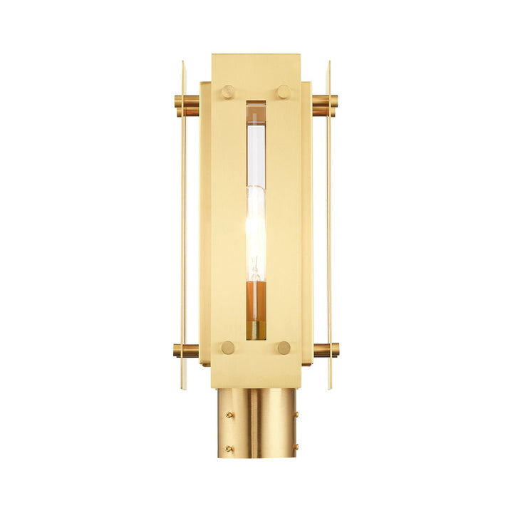 1 Light Satin Brass Outdoor Post Top Lantern
