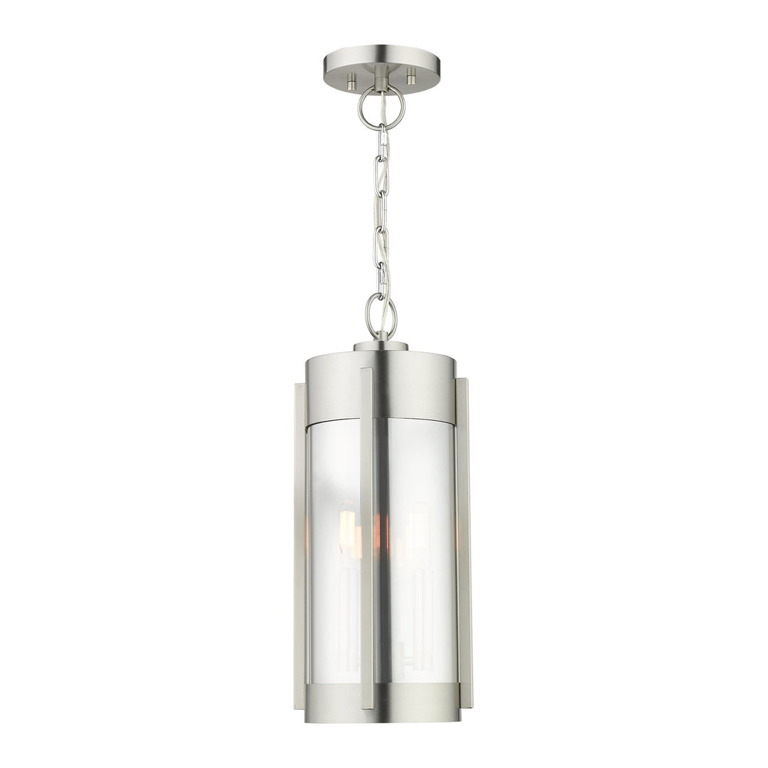 2 Light Brushed Nickel Outdoor Pendant Lantern by Livex Lighting