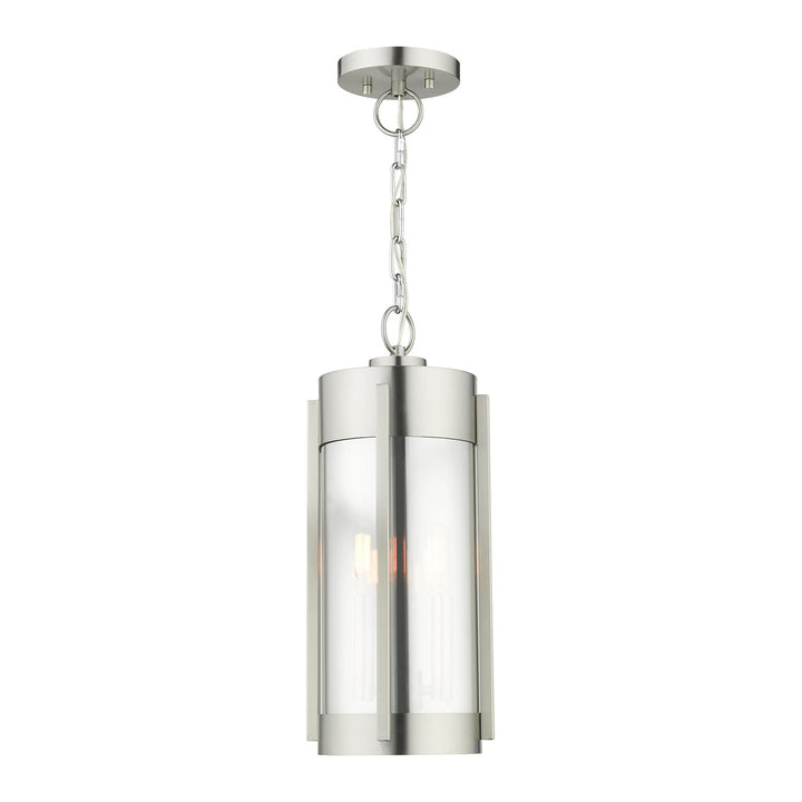 2 Light Brushed Nickel Outdoor Pendant Lantern by Livex Lighting