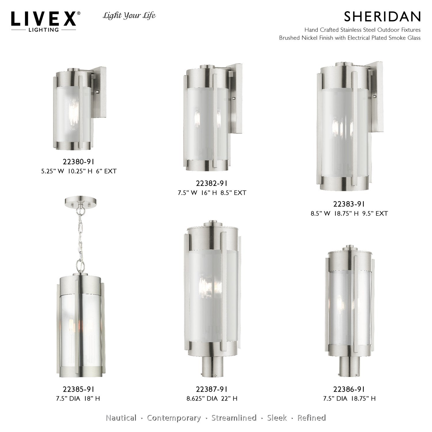 2 Light Brushed Nickel Outdoor Pendant Lantern