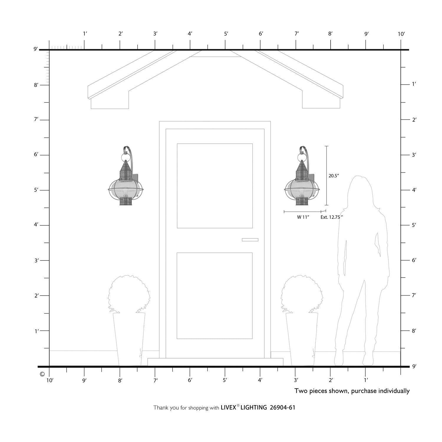 1 Light Charcoal Outdoor Wall Lantern