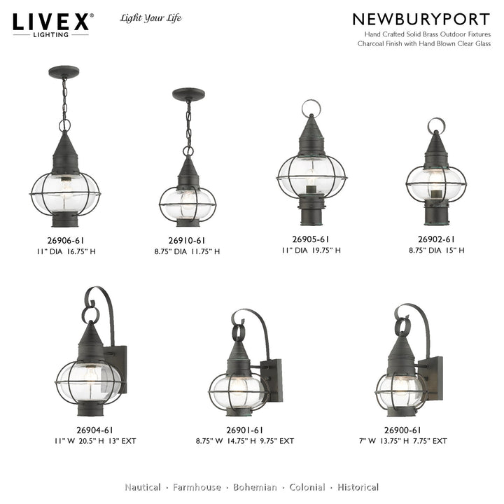 1 Light Charcoal Outdoor Pendant Lantern