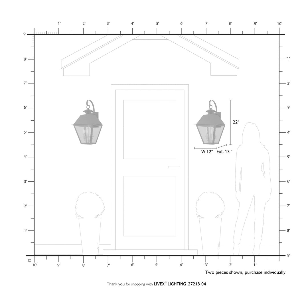 3 Light Black Outdoor Wall Lantern
