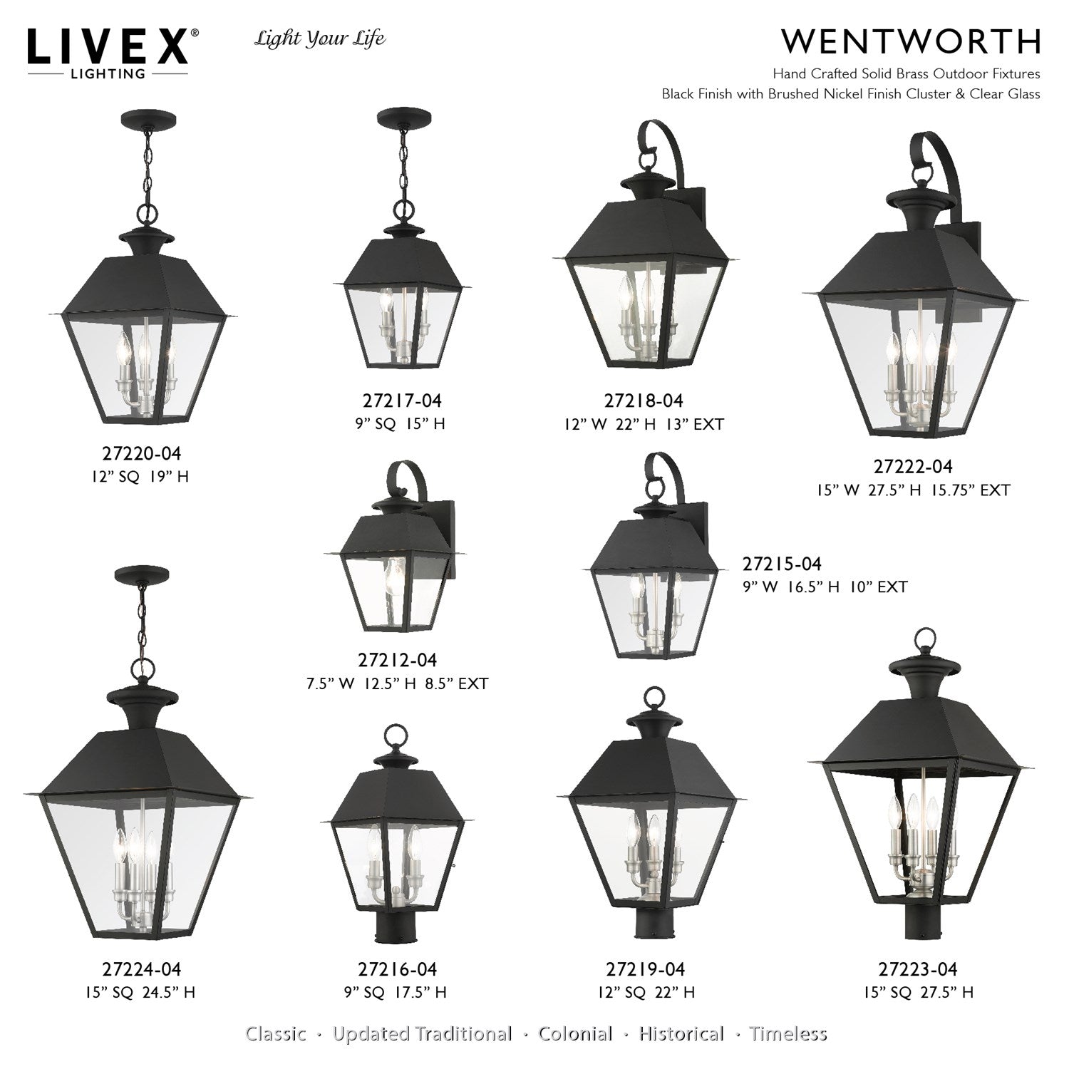 3 Light Black Outdoor Pendant Lantern