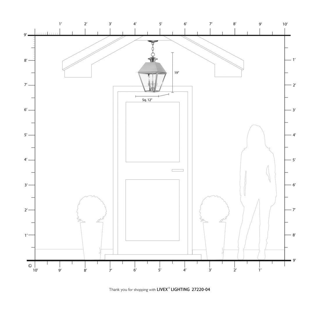 3 Light Black Outdoor Pendant Lantern