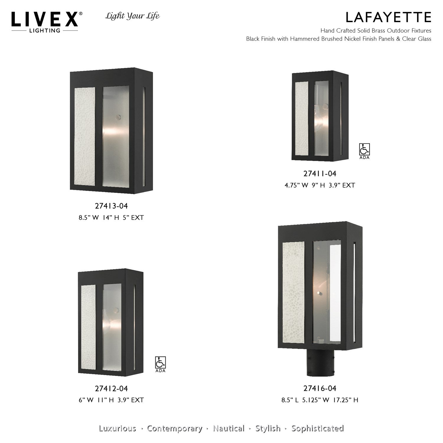 1 Light Black Outdoor Ada Wall Lantern