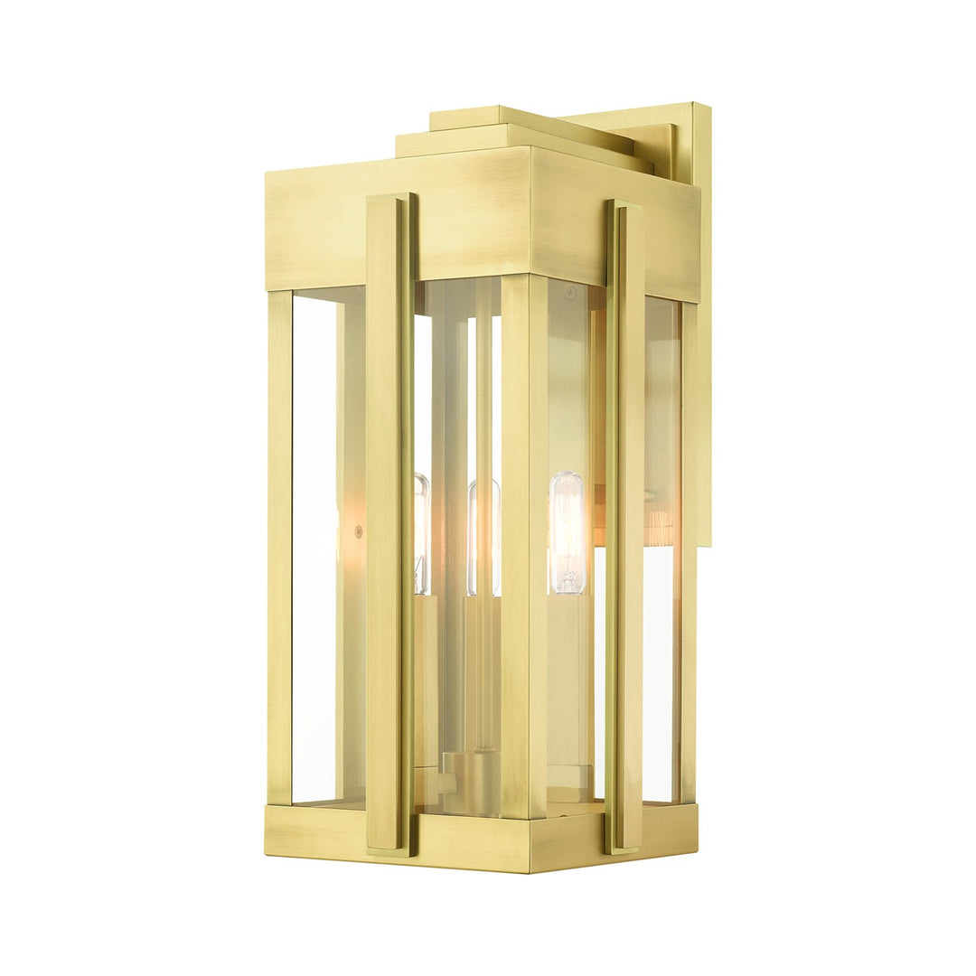 3 Light Natural Brass Outdoor Wall Lantern by Livex Lighting