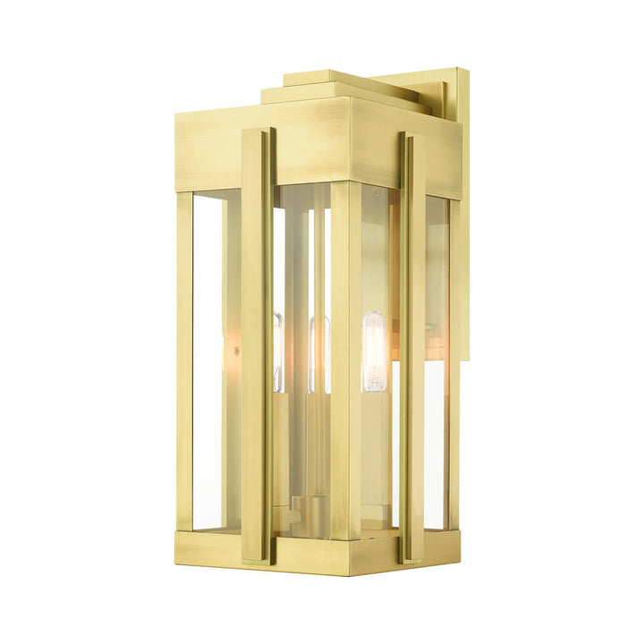 3 Light Natural Brass Outdoor Wall Lantern by Livex Lighting