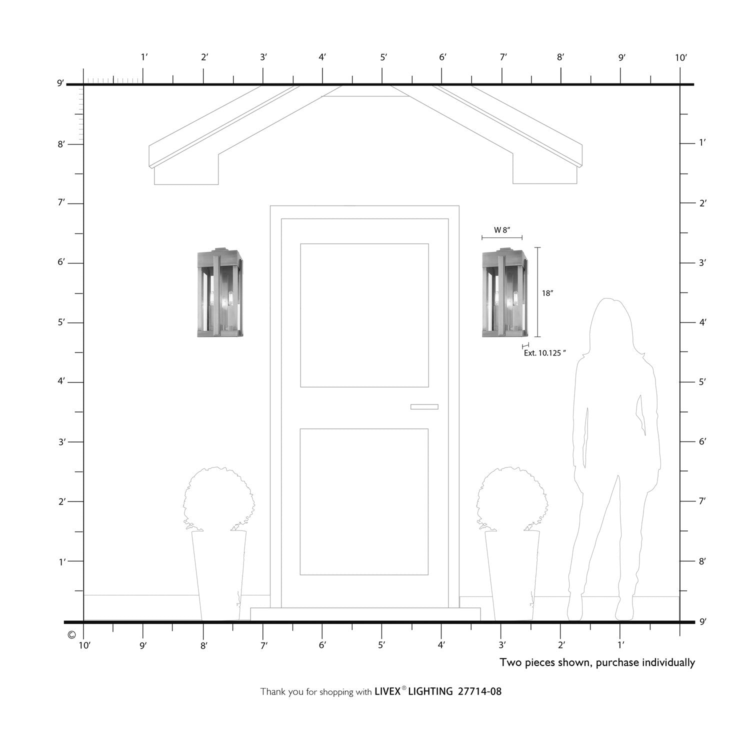 3 Light Natural Brass Outdoor Wall Lantern