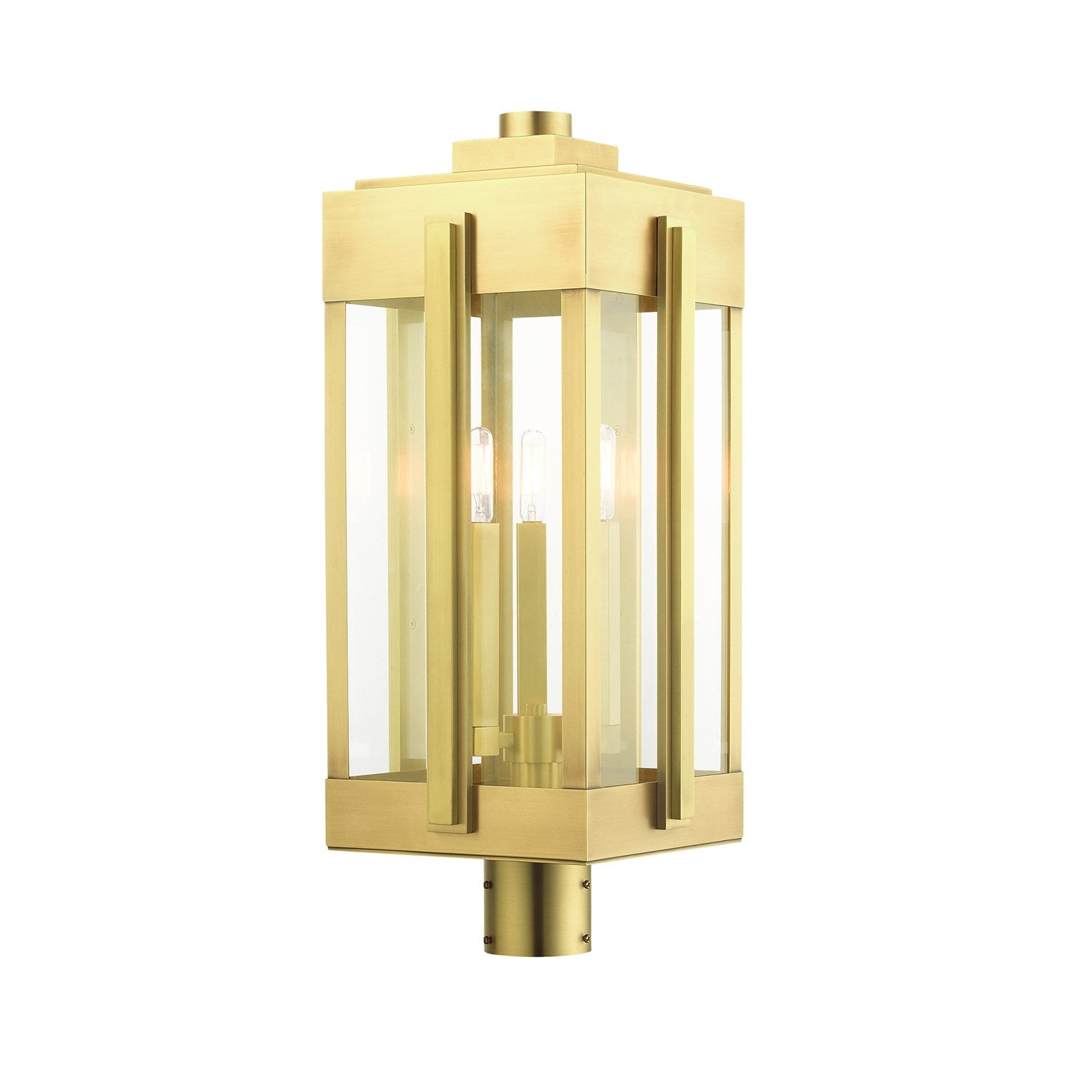 3 Light Natural Brass Outdoor Post Top Lantern by Livex Lighting