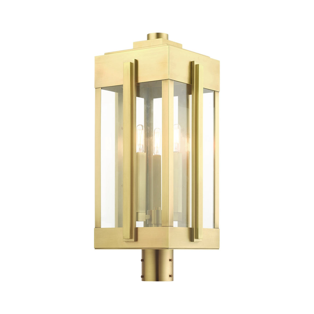 3 Light Natural Brass Outdoor Post Top Lantern