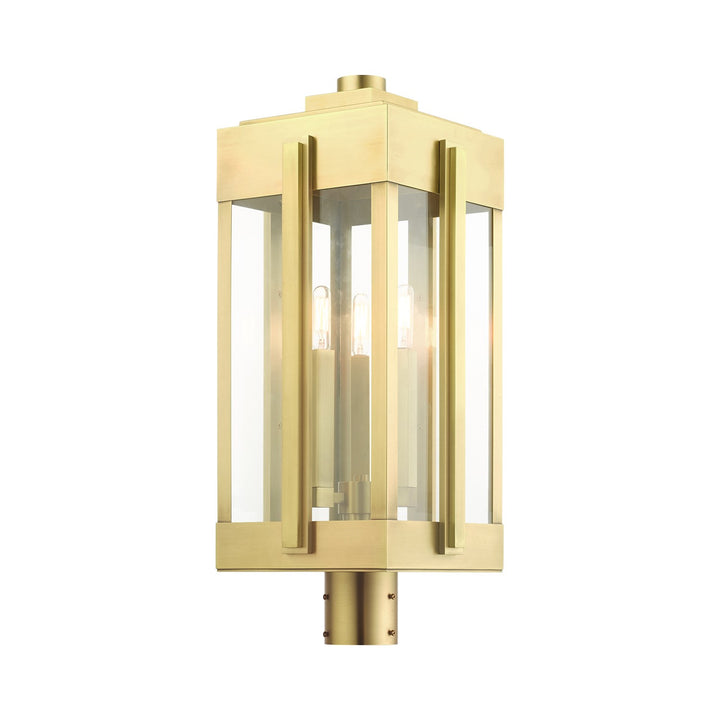 3 Light Natural Brass Outdoor Post Top Lantern