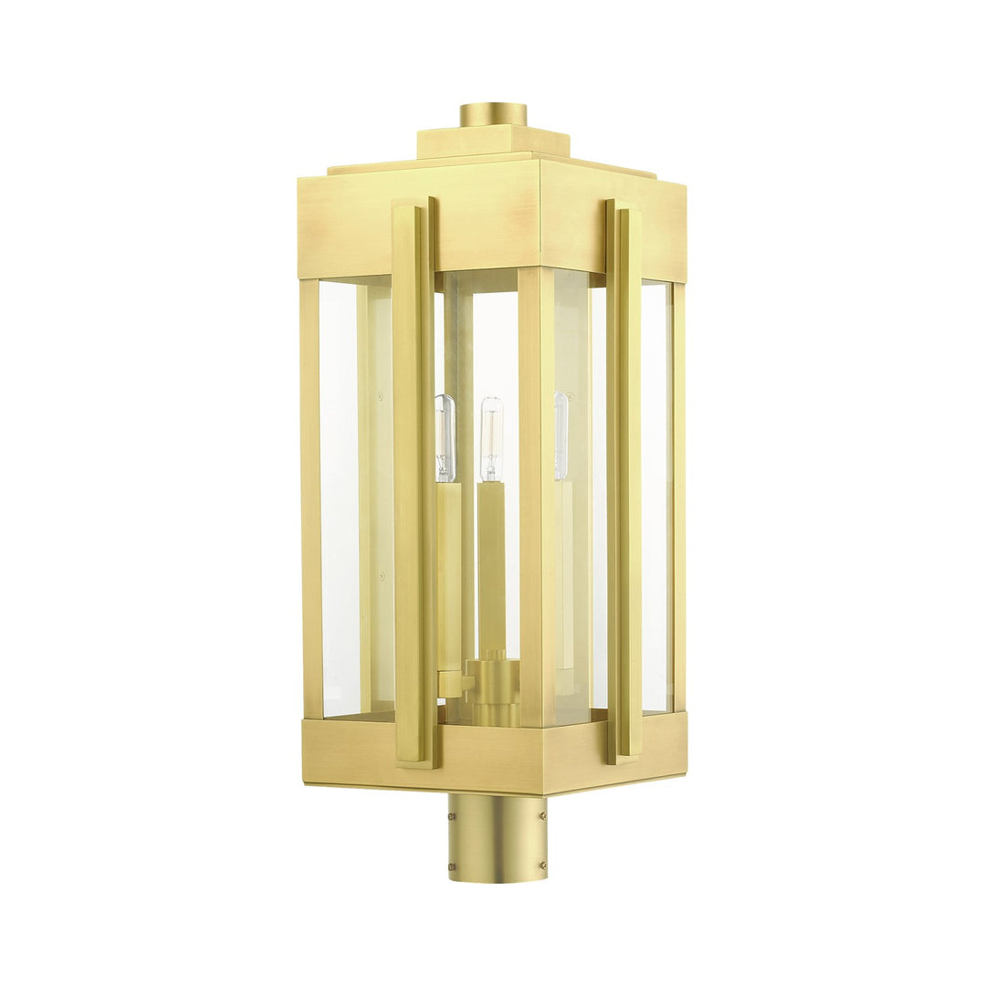 3 Light Natural Brass Outdoor Post Top Lantern