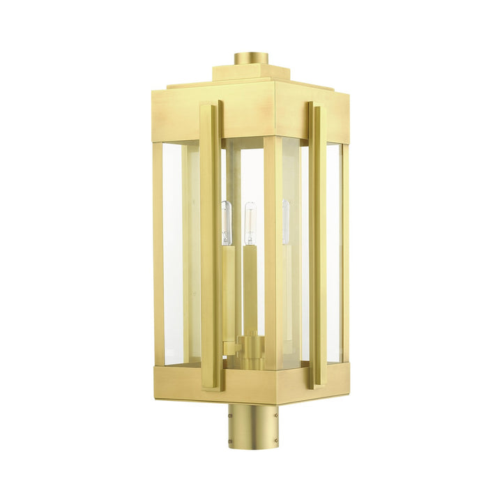 3 Light Natural Brass Outdoor Post Top Lantern