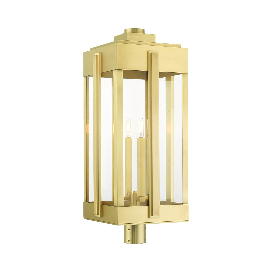 4 Light Natural Brass Outdoor Post Top Lantern by Livex Lighting