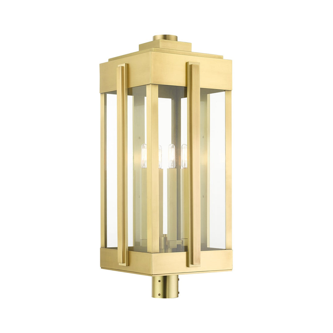 4 Light Natural Brass Outdoor Post Top Lantern
