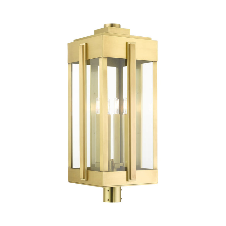 4 Light Natural Brass Outdoor Post Top Lantern
