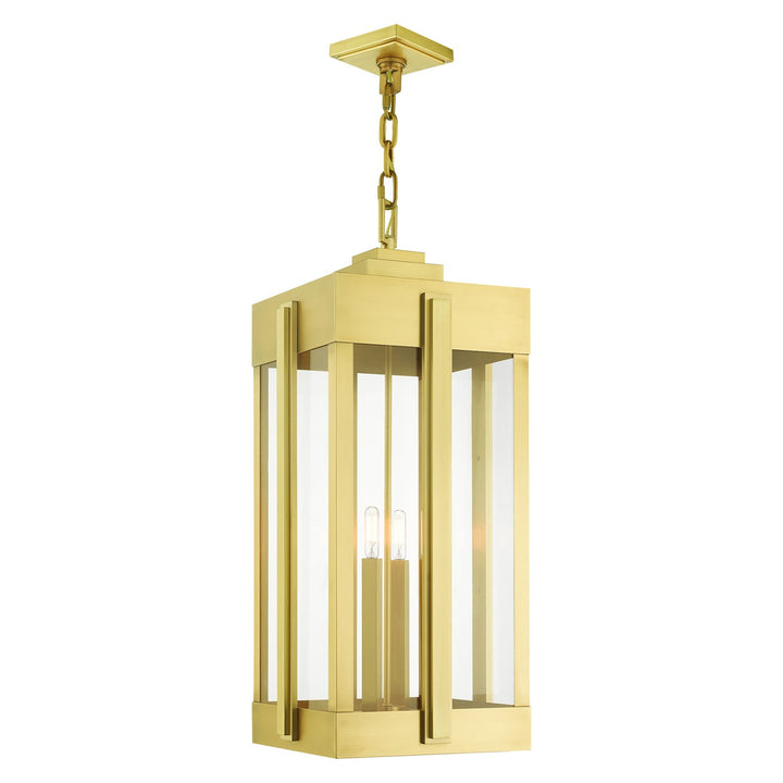 4 Light Natural Brass Outdoor Pendant Lantern by Livex Lighting