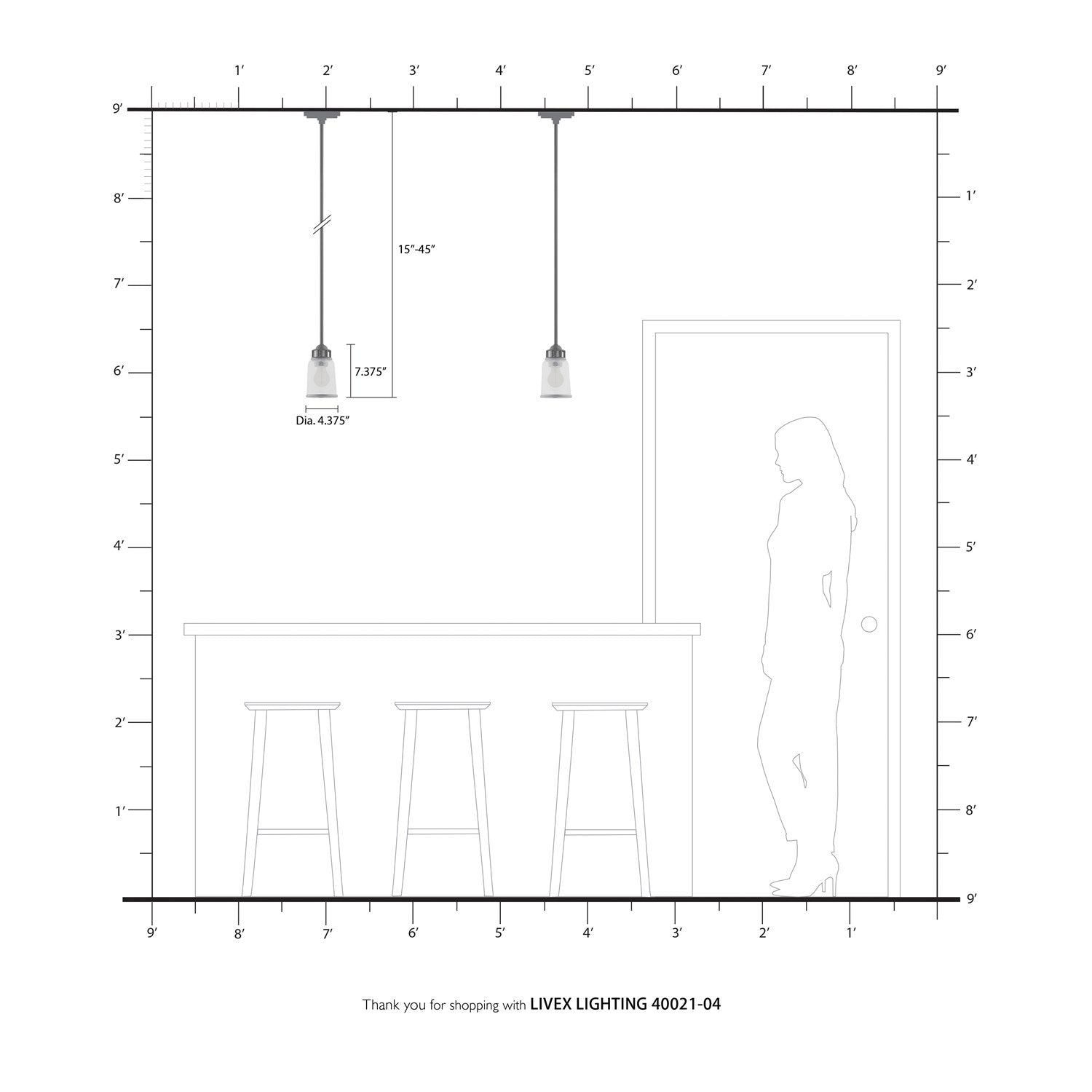 1 Light Black Single Pendant