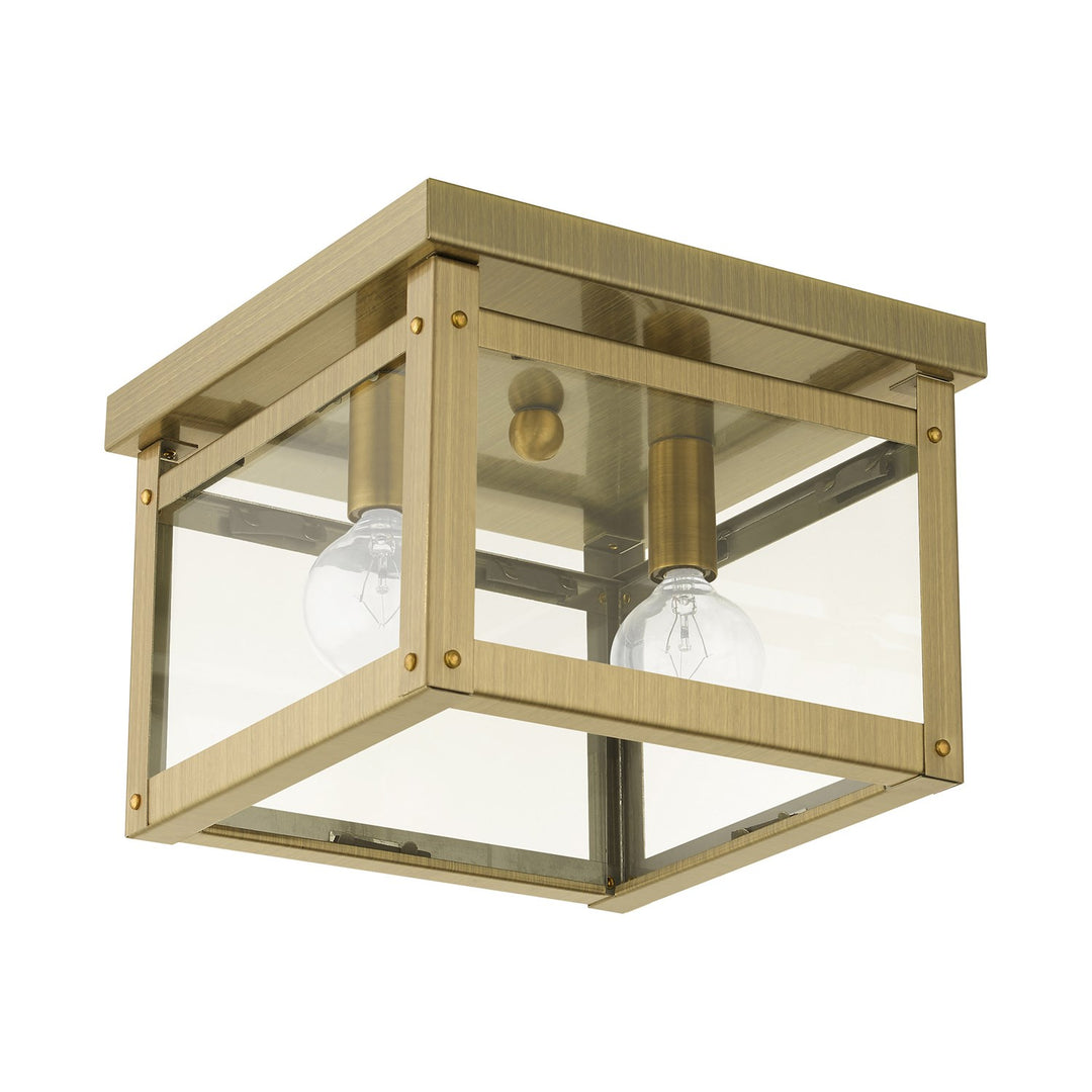 2 Light Antique Brass Flush Mount