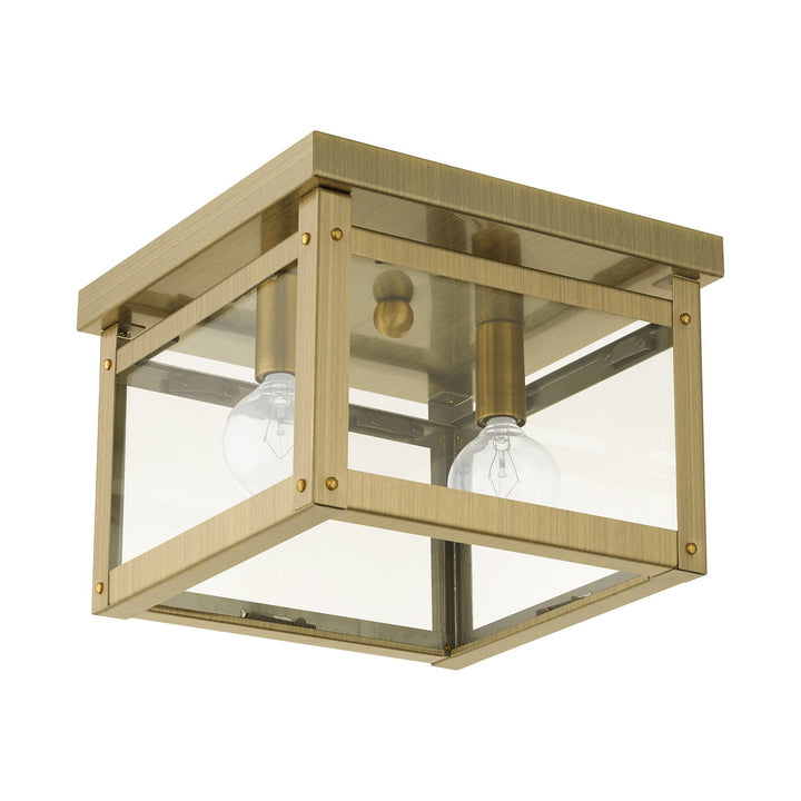 2 Light Antique Brass Flush Mount