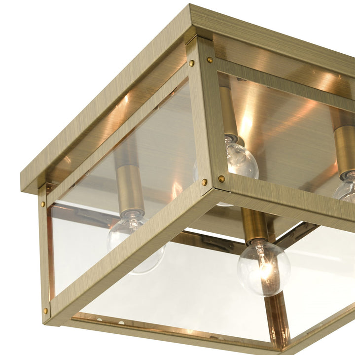 4 Light Antique Brass Flush Mount