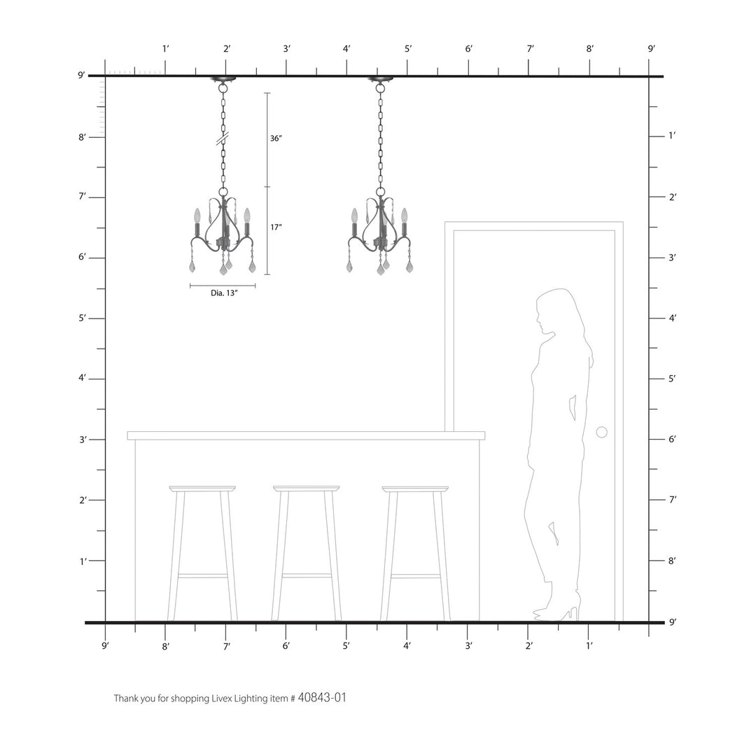 3 Light Antique Brass Chandelier