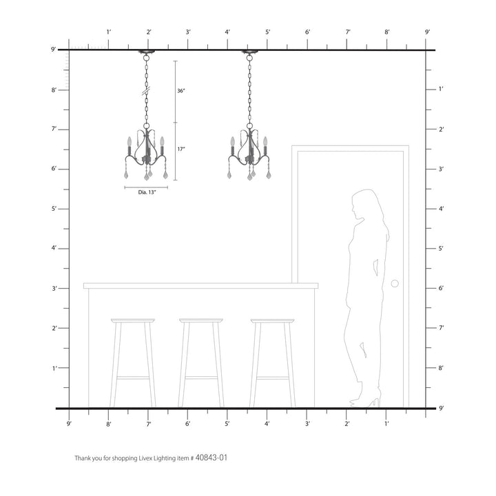3 Light Antique Brass Chandelier
