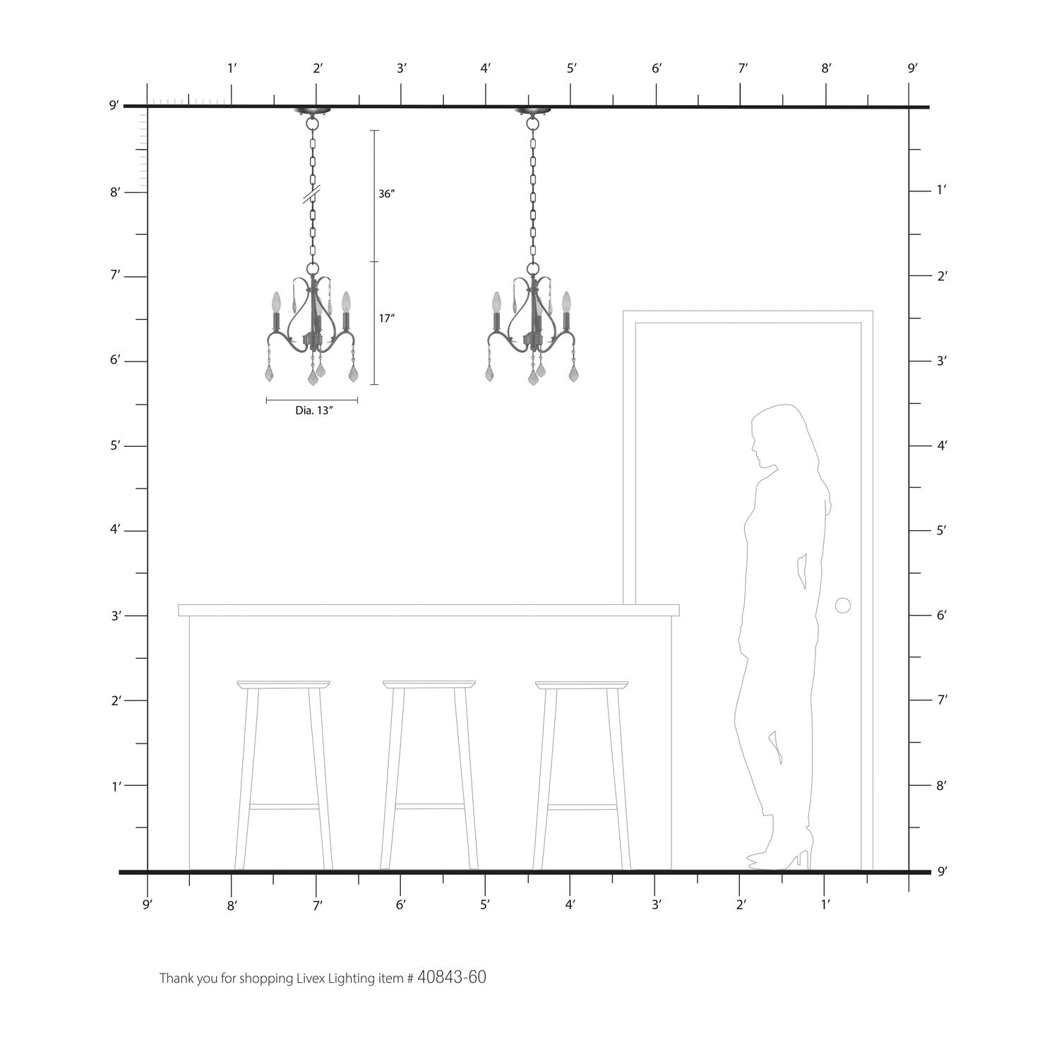 3 Light Antique White Chandelier