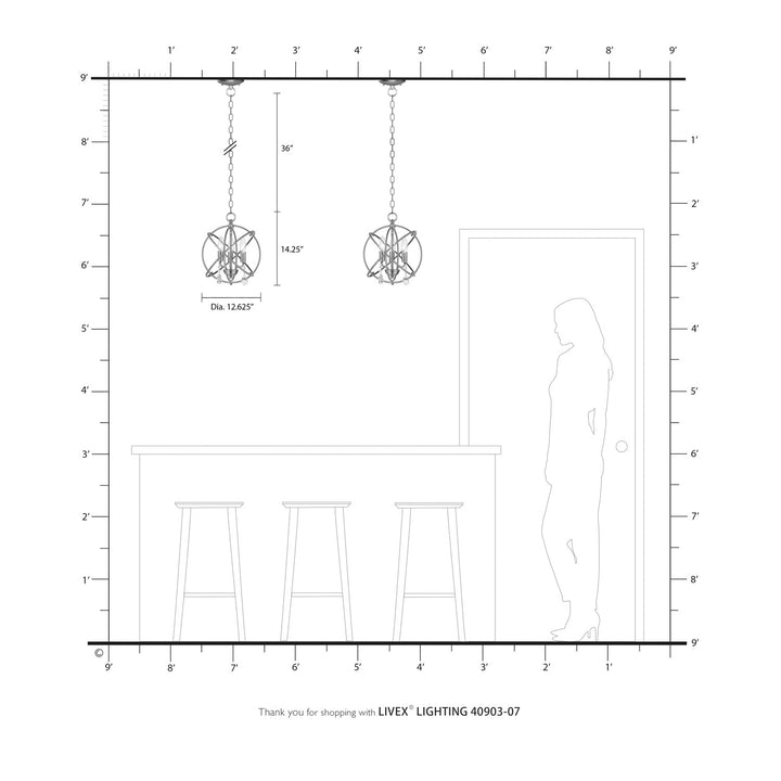 3 Light Bronze Convertible Chandelier / Semi Flush