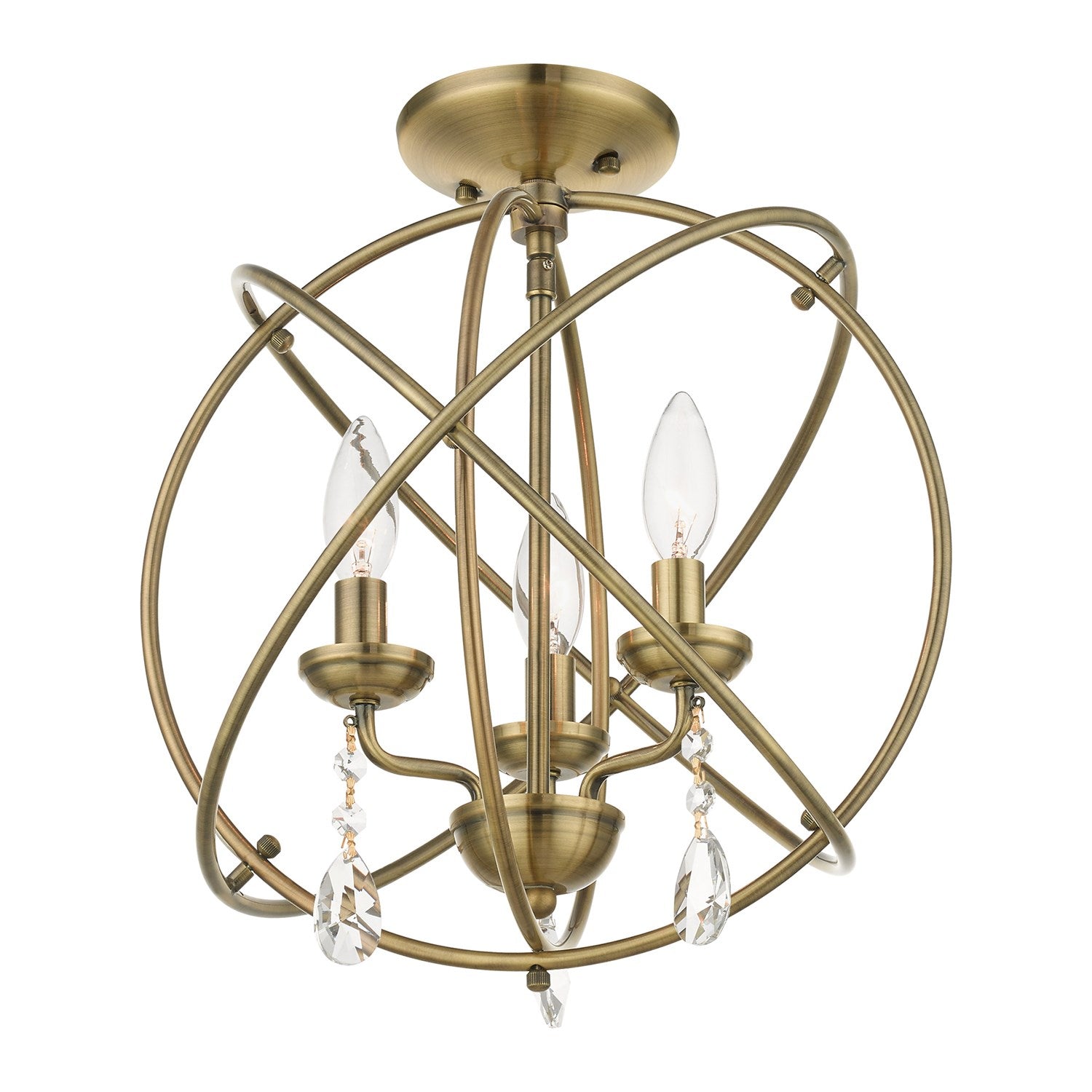 3 Light Antique Brass Convertible Chandelier / Semi Flush