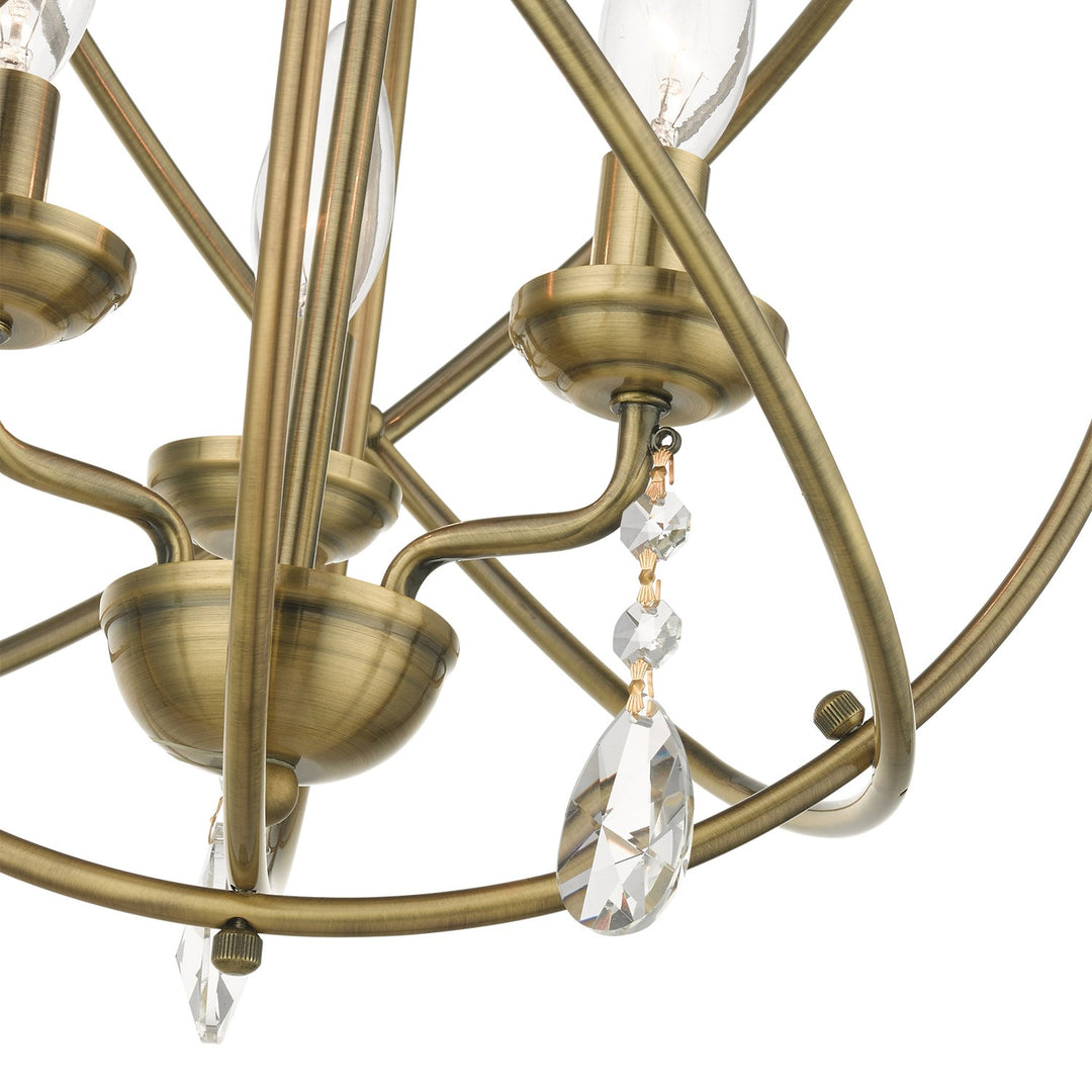 3 Light Antique Brass Convertible Chandelier / Semi Flush