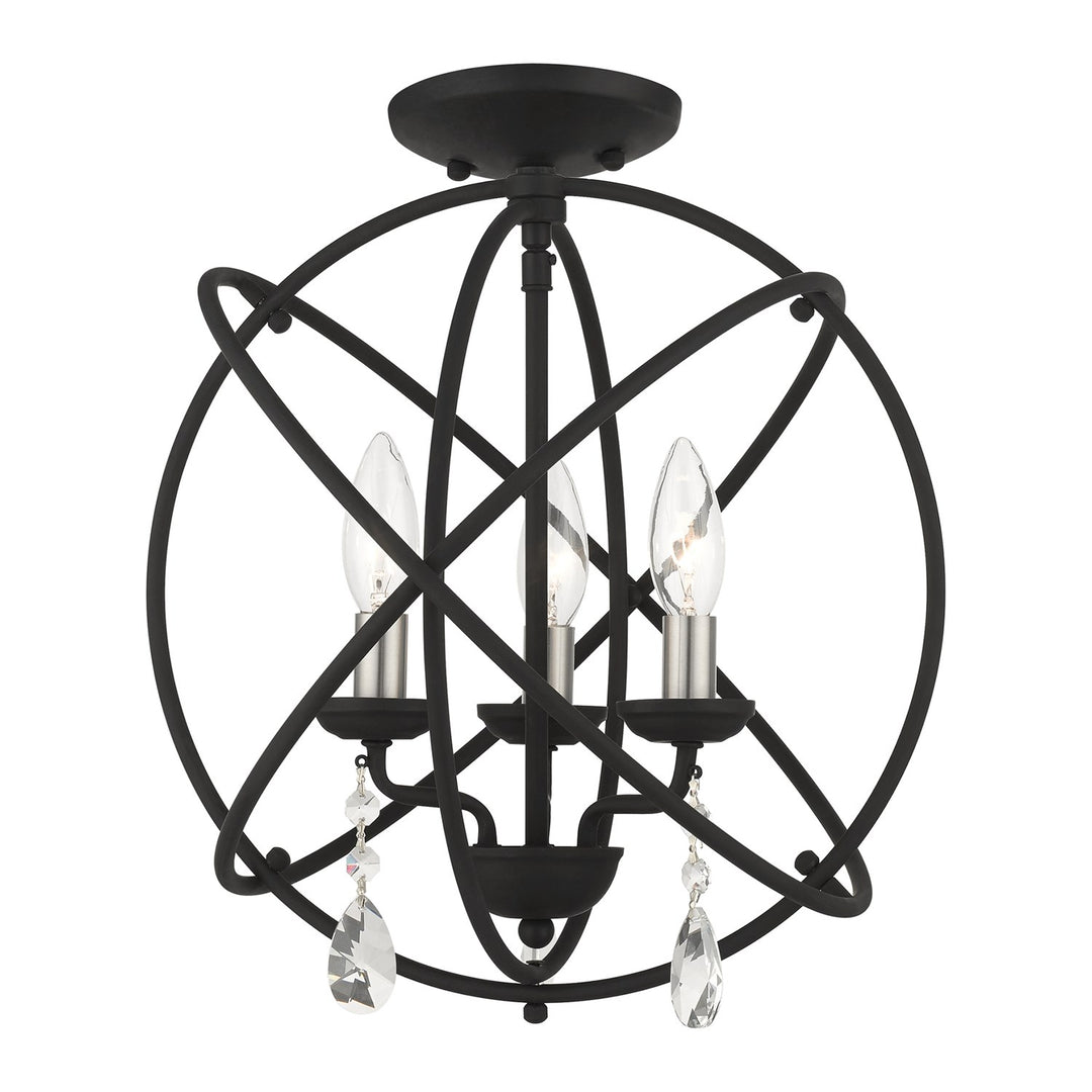 3 Light Black Convertible Chandelier / Semi Flush