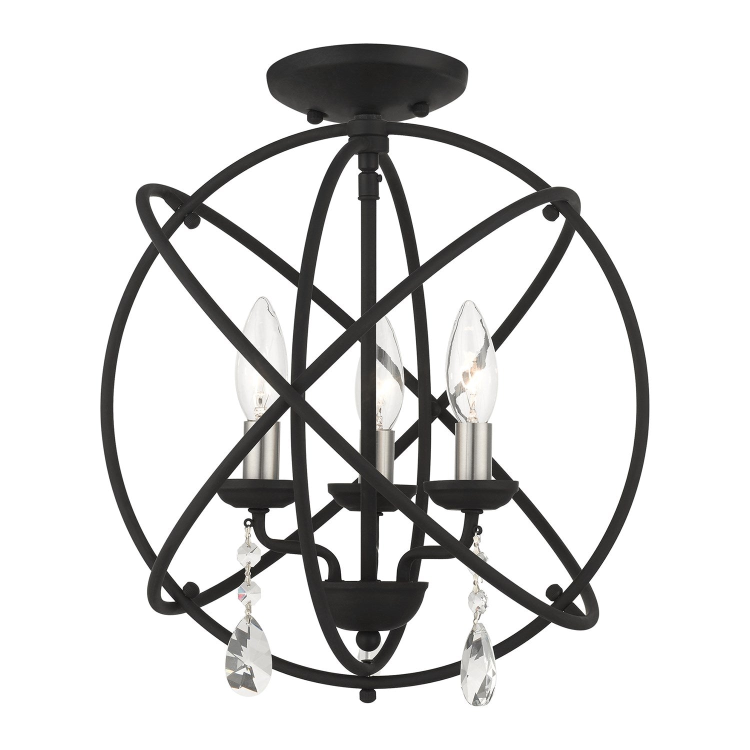 3 Light Black Convertible Chandelier / Semi Flush