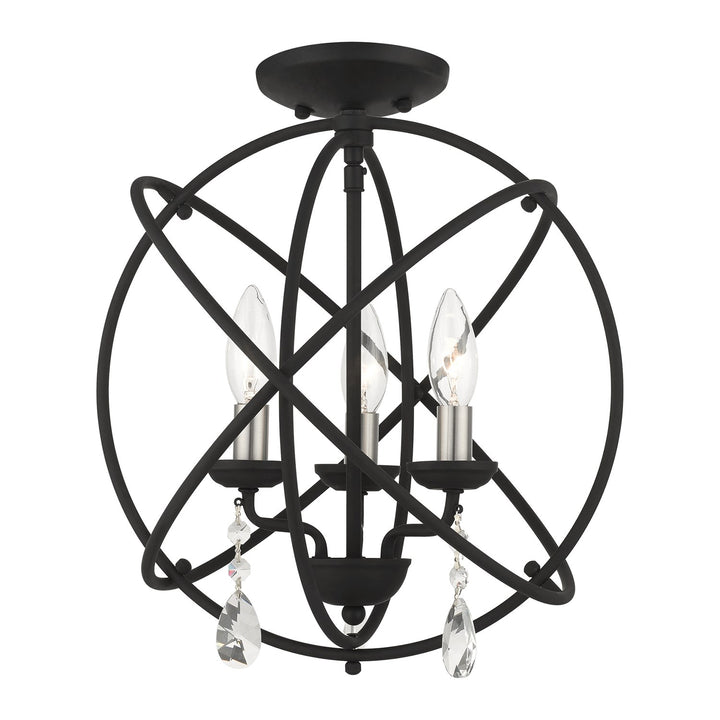 3 Light Black Convertible Chandelier / Semi Flush