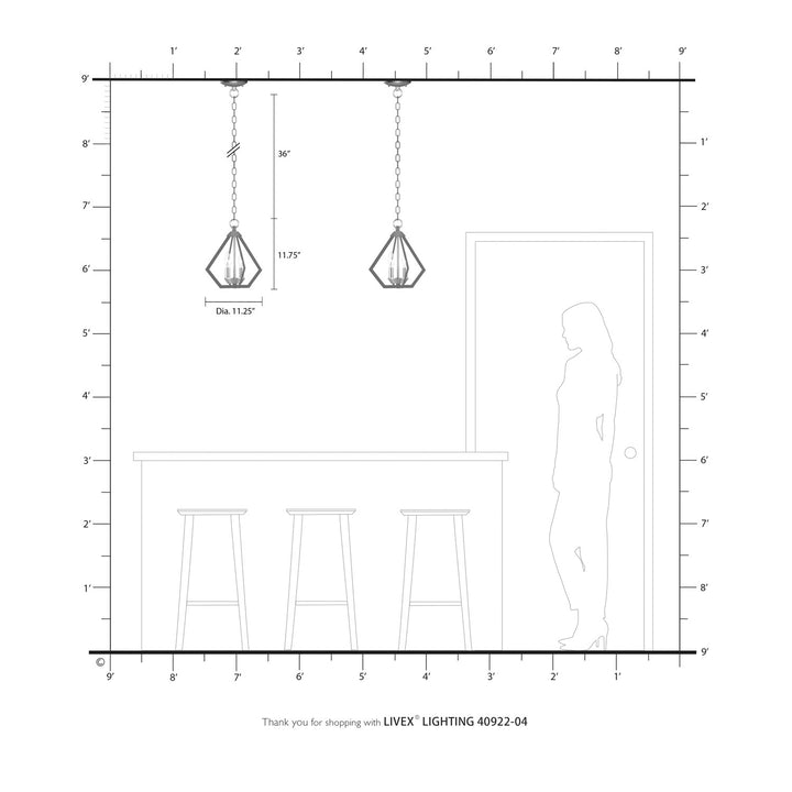 2 Light Black Chandelier