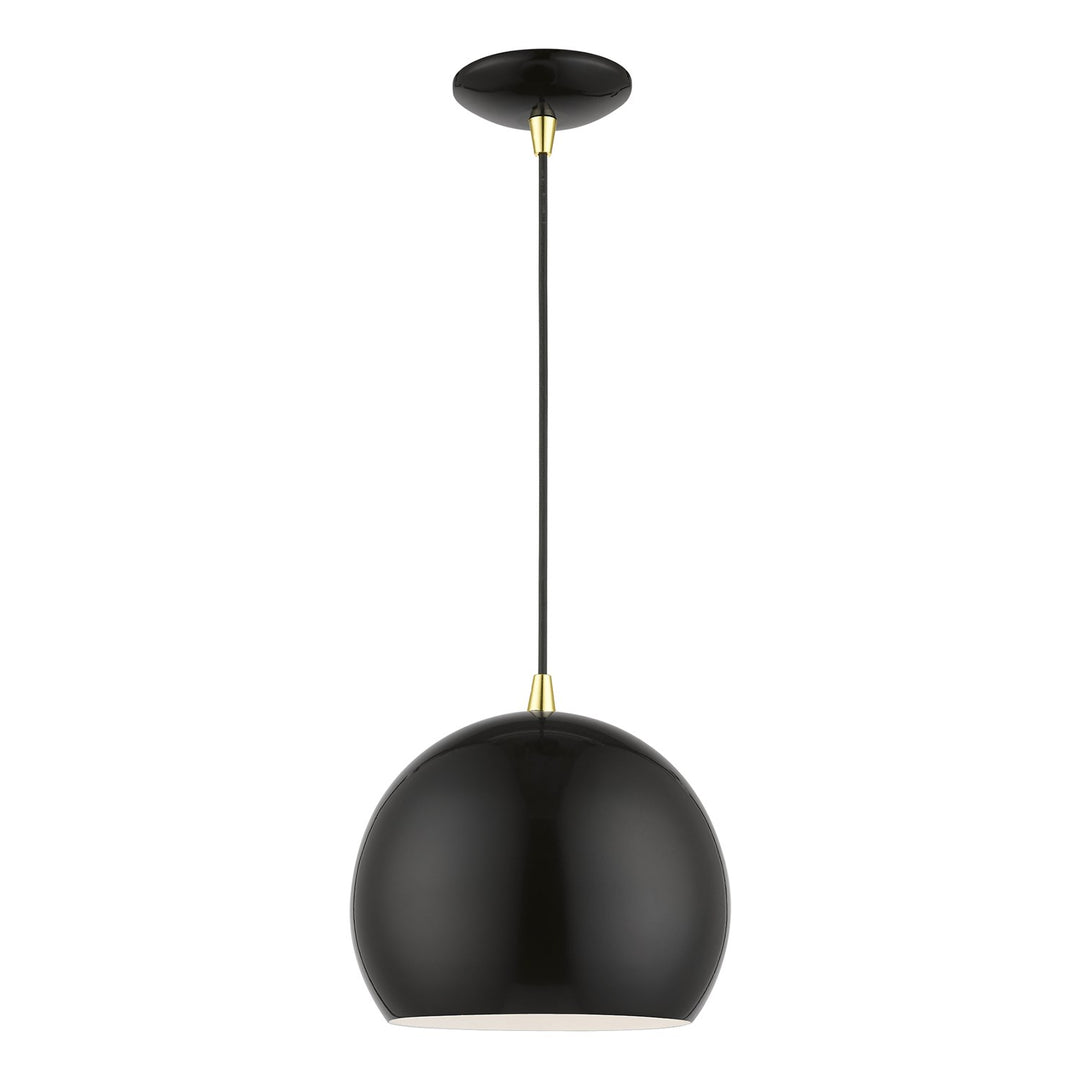 1 Light Shiny Black With Polished Brass Accents Globe Pendant by Livex Lighting