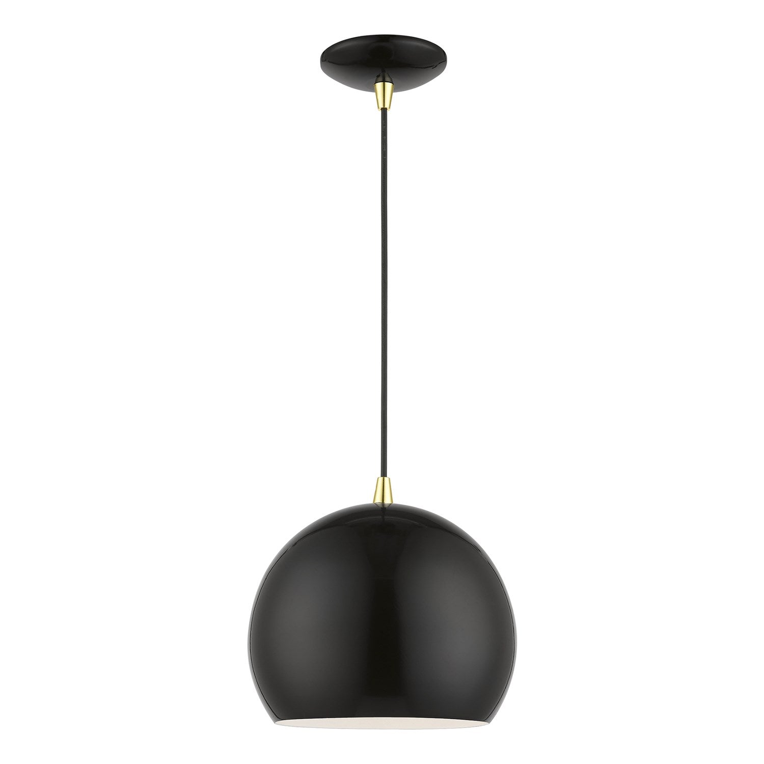 1 Light Shiny Black With Polished Brass Accents Globe Pendant by Livex Lighting