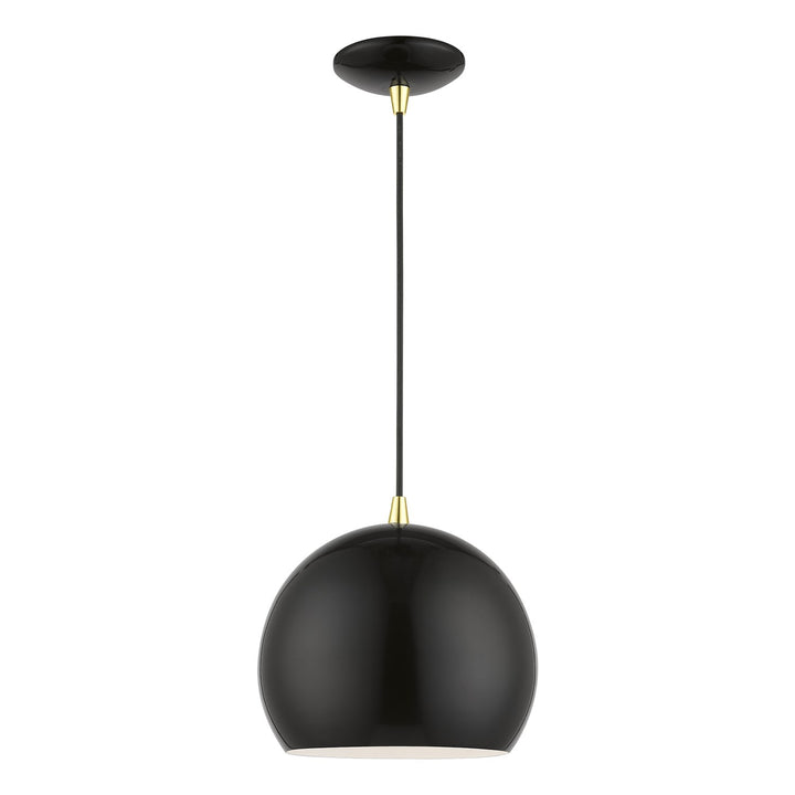 1 Light Shiny Black With Polished Brass Accents Globe Pendant by Livex Lighting