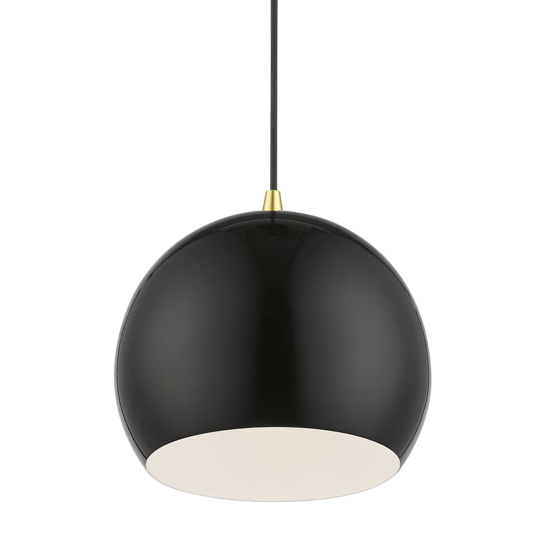 1 Light Shiny Black With Polished Brass Accents Globe Pendant