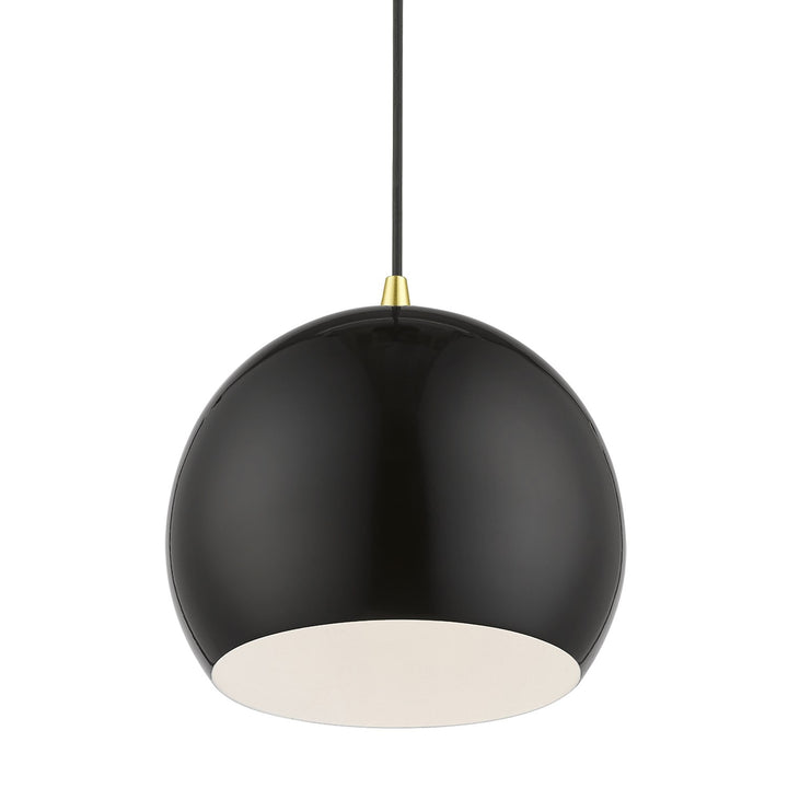 1 Light Shiny Black With Polished Brass Accents Globe Pendant