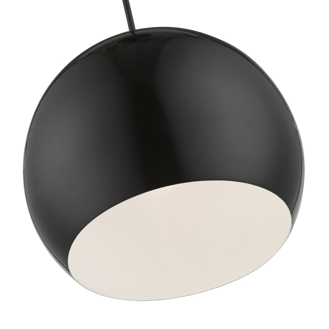 1 Light Shiny Black With Polished Brass Accents Globe Pendant