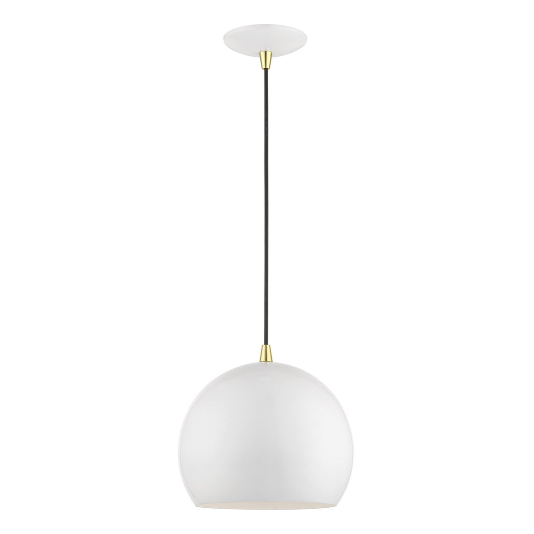 1 Light Shiny White With Polished Brass Accents Globe Pendant by Livex Lighting