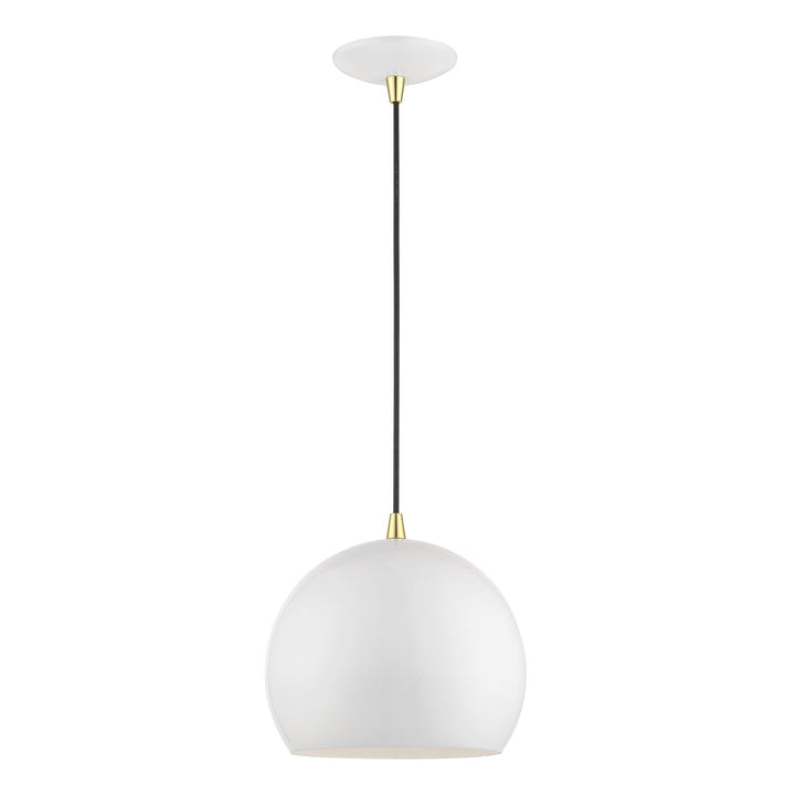 1 Light Shiny White With Polished Brass Accents Globe Pendant by Livex Lighting