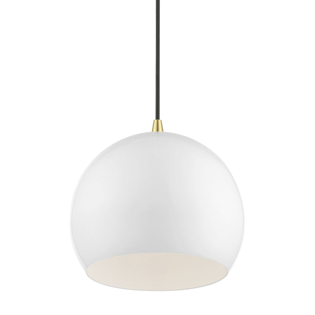 1 Light Shiny White With Polished Brass Accents Globe Pendant