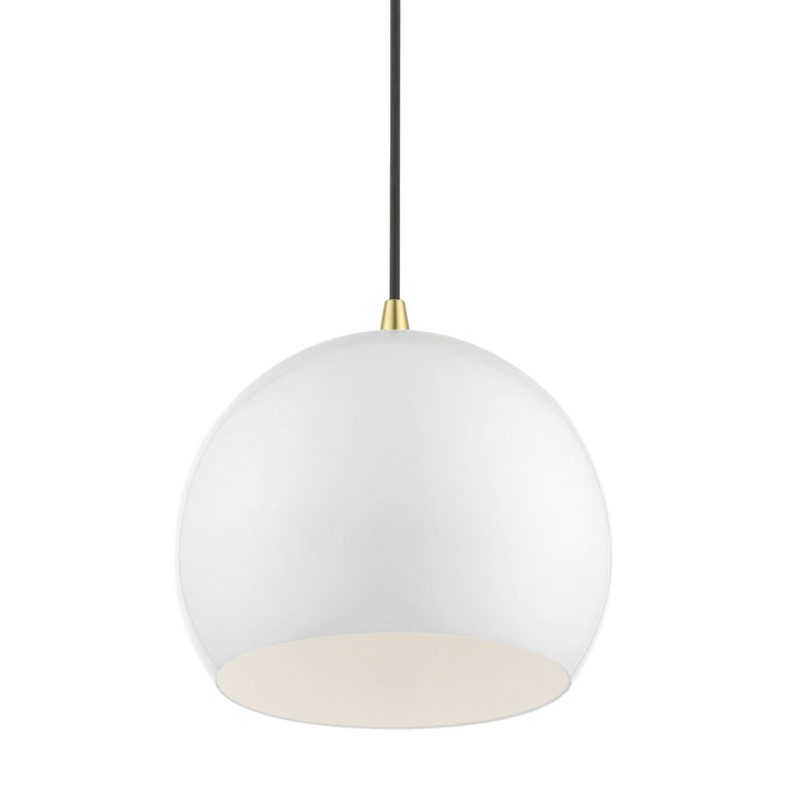 1 Light Shiny White With Polished Brass Accents Globe Pendant