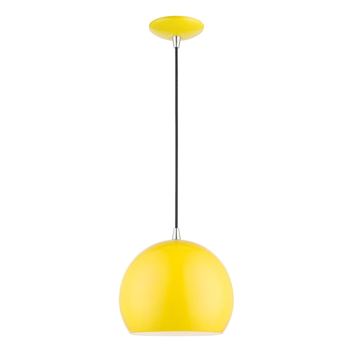 1 Light Shiny Yellow With Polished Chrome Accents Globe Pendant by Livex Lighting