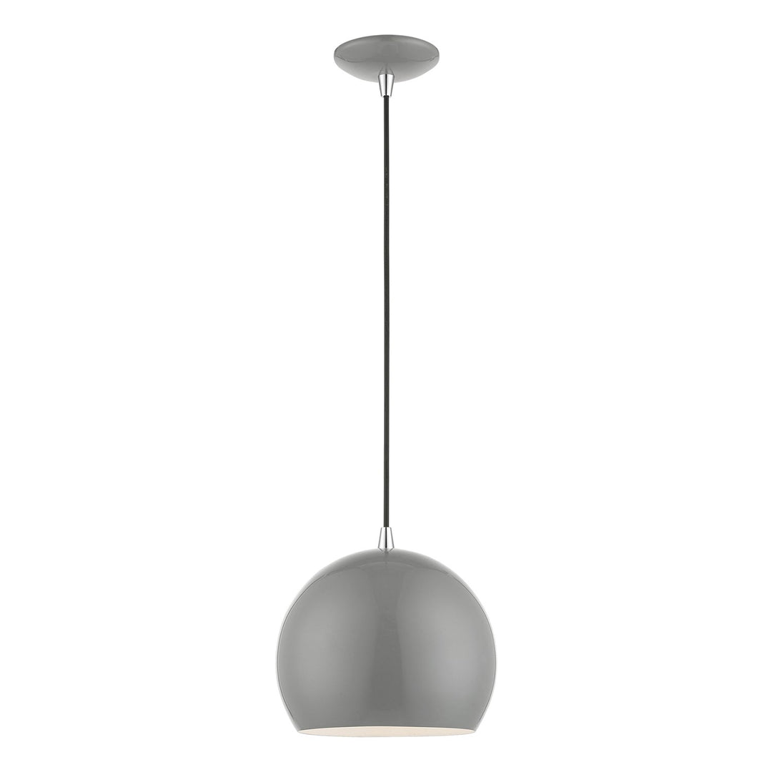 1 Light Shiny Light Gray With Polished Chrome Accents Globe Pendant by Livex Lighting