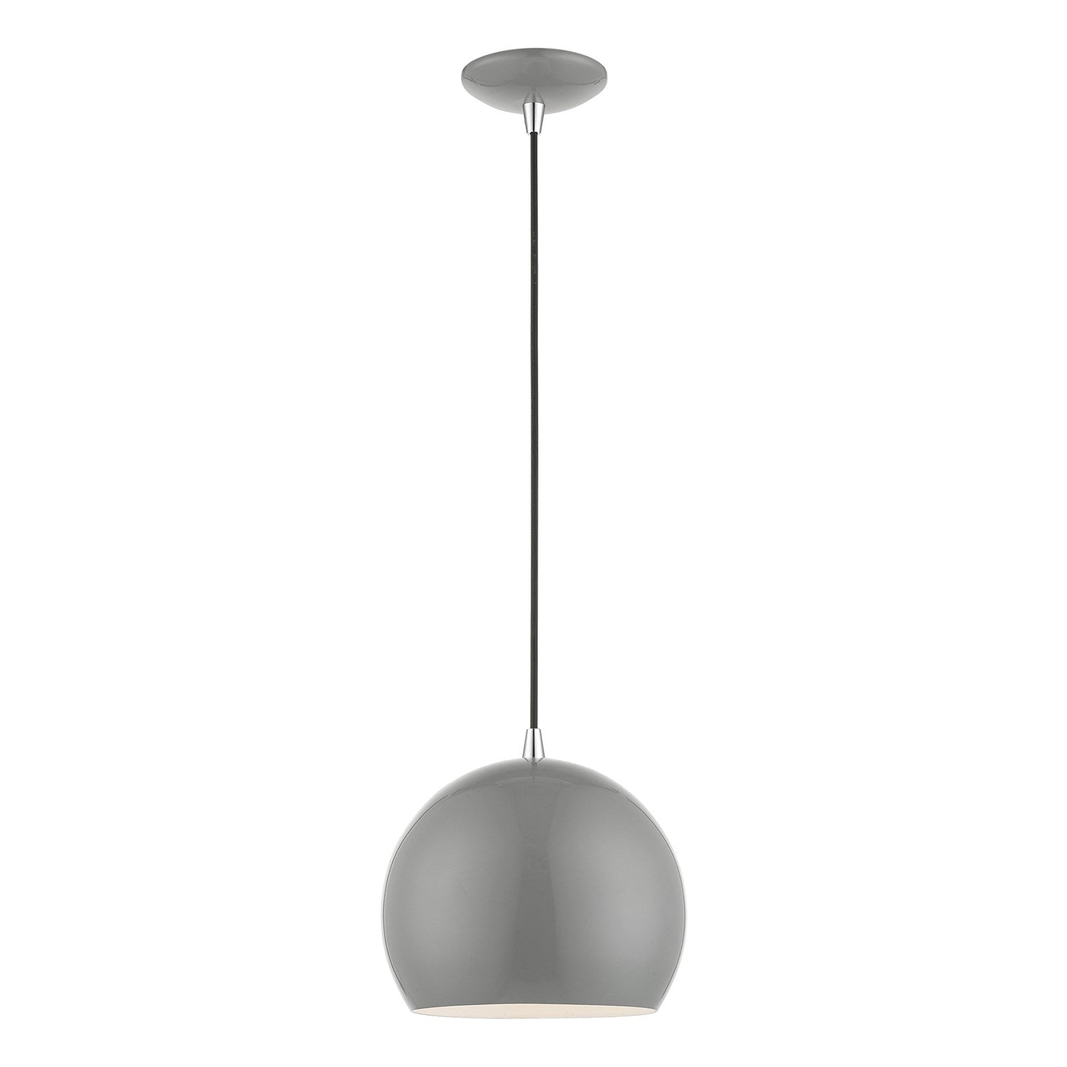 1 Light Shiny Light Gray With Polished Chrome Accents Globe Pendant by Livex Lighting
