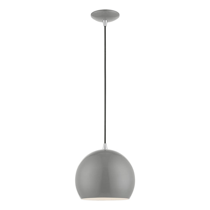 1 Light Shiny Light Gray With Polished Chrome Accents Globe Pendant by Livex Lighting